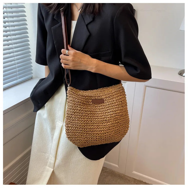 Straw Knitted Handbag – Women’s Woven Shoulder & Crossbody Beach Bag