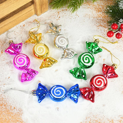 6PCS Christmas Candy Cane & Lollipop Hanging Ornaments – Festive Tree Pendants for Home Holiday Decor