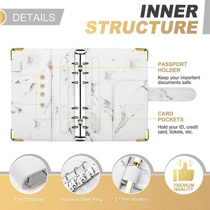 A6 Money Saving Organizer – PU Leather Budget Binder with Marble Notebook, 2023 Budget Planner, Envelope Office & School Supplies
