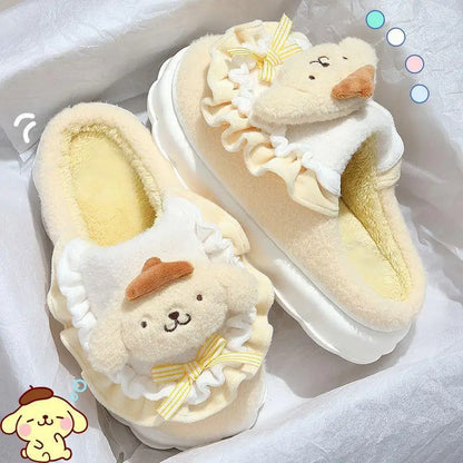 Sanrio Cinnamoroll Hello Kitty Kuromi Cotton Slippers – Cute Cartoon Winter Indoor Shoes with Thick Sole for Warmth