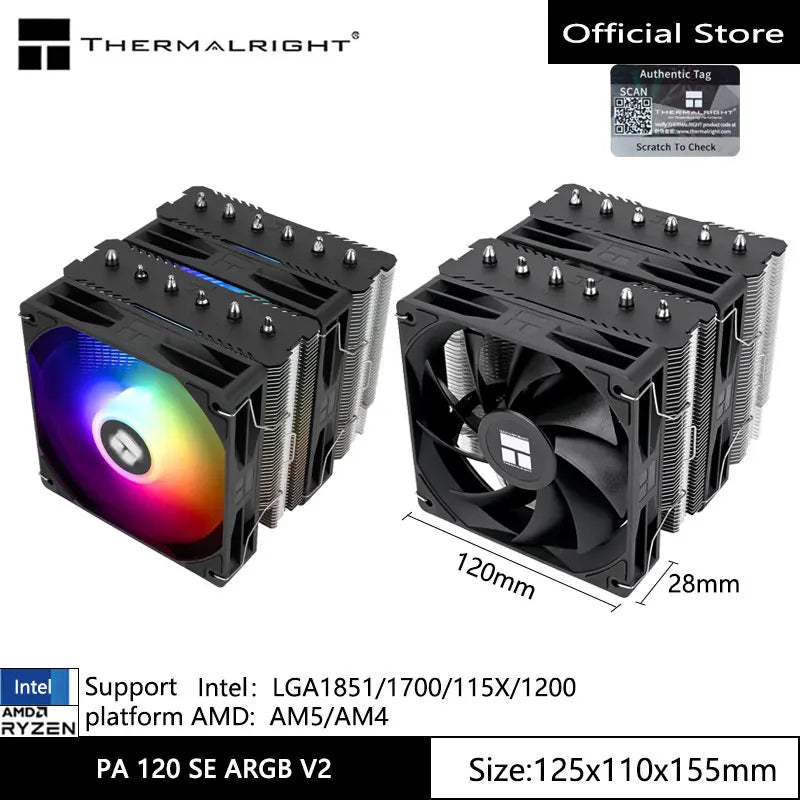 Thermalright Peerless Assassin 120 SE V2 CPU Air Cooler – Dual Tower Radiator with 120mm Fan, Supports Intel LGA1851/1700 & AMD AM5/AM4 High Performance Cooling