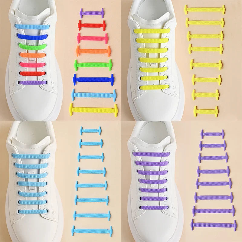 16pcs Silicone No Tie Shoelaces: Elastic Creative Lazy Laces in 12 Colors - Easy Rubber Lace Replacement