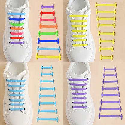 16pcs Silicone No Tie Shoelaces: Elastic Creative Lazy Laces in 12 Colors - Easy Rubber Lace Replacement