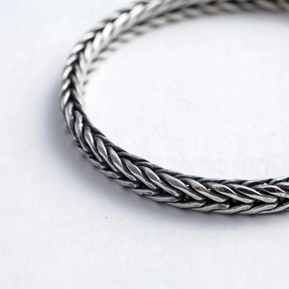 100% S925 Sterling Silver Handmade Woven Bracelet — Retro Domineering Style for Men & Women, Pure Silver Jewelry