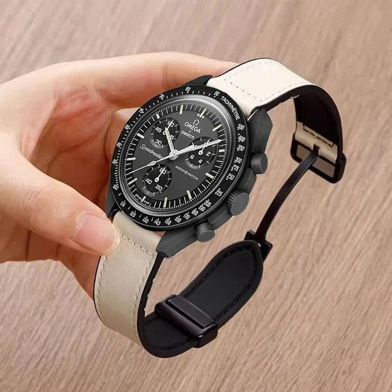 Magnetic Leather Silicone Watch Strap 20mm/22mm for Omega x Swatch MoonSwatch, Xiaomi Watch S1–S4 & Huawei GT2–GT5