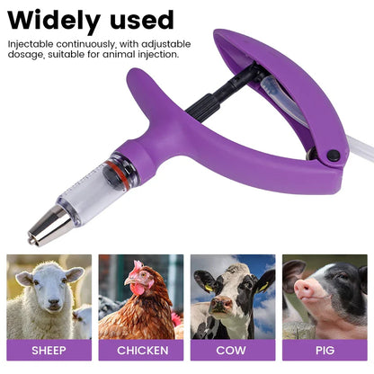2ml/5ml Veterinary Animal Syringe - Continuous Injector with 10 Needles for Cats, Chickens, Sheep, Farm Use