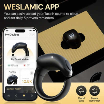 Weslamic Smart Tasbeeh Zikr Ring – Digital Islamic Tally Counter with Prayer Reminder, Magnetic Charging & Waterproof