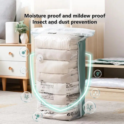 No-Pump Vacuum Storage Bags – Large Plastic Compression Bags for Clothes, Blankets & Travel Accessories