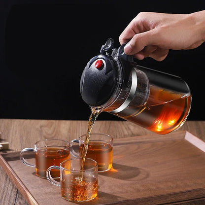Heat-Resistant Glass Teapot with One-Click Filter – Tea & Coffee Pot, Tea Water Separation, Home Teaware Set
