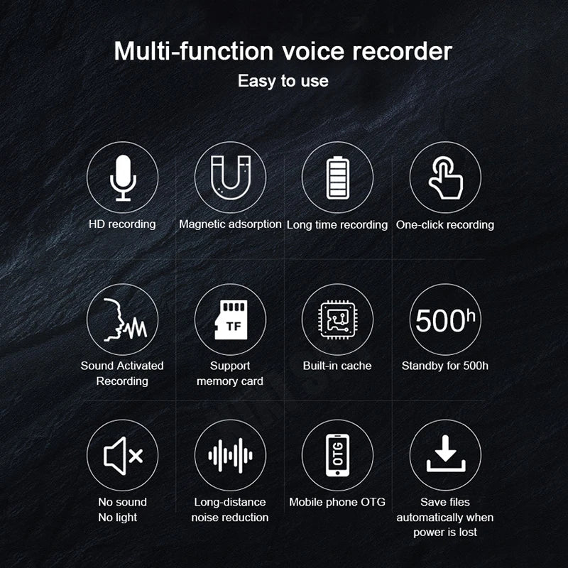 Mini Voice Activated Recorder – 500 Hours Digital Recording Device, Professional Sound Dictaphone, Portable & Compact Audio Micro Recorder