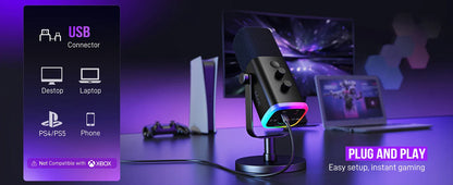 FIFINE AmpliGame AM8 USB/XLR Dynamic Microphone – RGB Control, Headphone Jack, Mute Button for PC Gaming, Recording, and Streaming