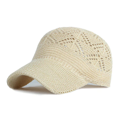 Women’s Summer Hollow Baseball Cap – Breathable Knitted Mesh Adjustable Sun Hat for Holiday and Outdoor Use