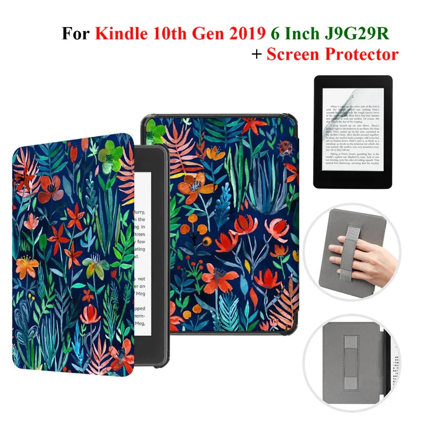 Kindle 10th Gen 6" Leather Case – Hand Strap & Screen Protector Cover with Wake/Sleep Function (2019, J9G29R)