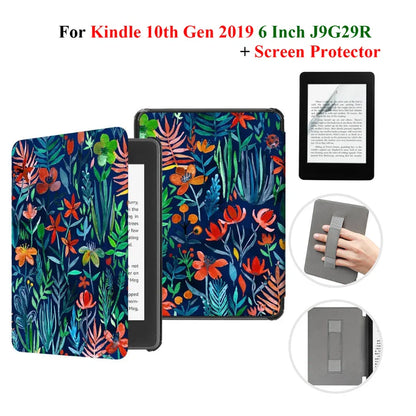 Kindle 10th Gen 6" Leather Case – Hand Strap & Screen Protector Cover with Wake/Sleep Function (2019, J9G29R)
