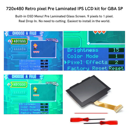 Laminated V5 IPS GBA SP Backlight LCD Replacement Mod Kit – Backlit Screen for Game Boy Advance SP, No Shell Cutting Needed