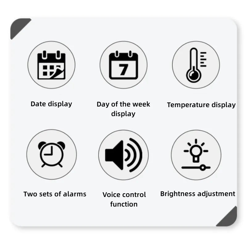 Voice Control Large Digital Wall Clock – LED Display with Temperature, Date, Week, DST, Snooze, Dual Alarm, 12/24H, Wall-Mounted or Table Use