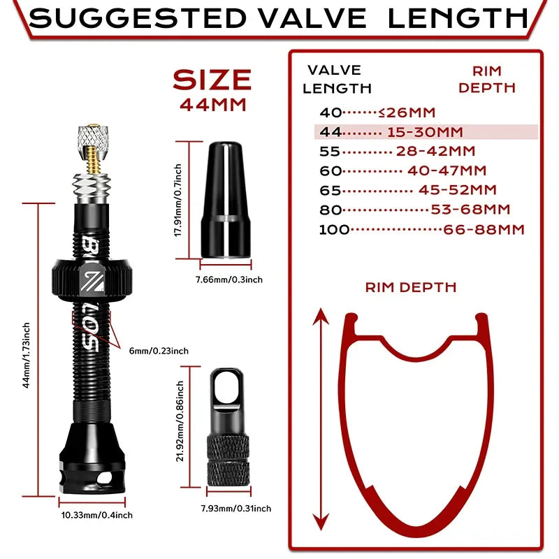 BUCKLOS Tubeless Presta Valve 40–100mm — CNC Aluminum Alloy Bike Valve for Road & MTB
