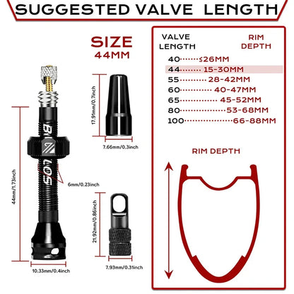 BUCKLOS Tubeless Presta Valve 40–100mm — CNC Aluminum Alloy Bike Valve for Road & MTB