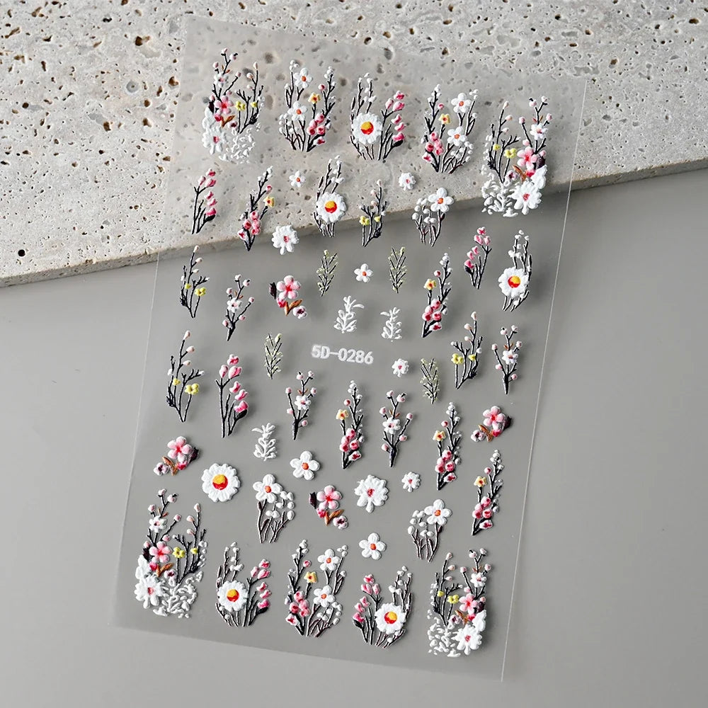 5D Macaron Nail Stickers - Embossed Flower, Fruit, Bear & Rabbit Charms for Summer DIY Manicure Decoration