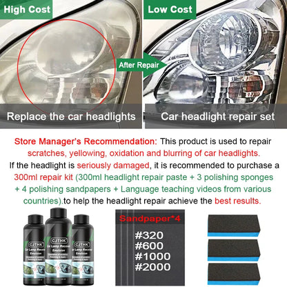 Car Headlight Restoration Kit — Polishing Paste & Liquid for Scratch Removal, Oxidation Cleaning, and Headlamp Repair