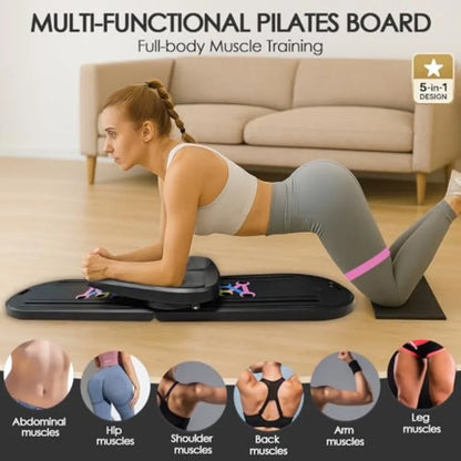 Foldable Multifunctional Pilates Board – Home Workout Core & Abs Trainer with Resistance Bands, Timer & Portable Storage Bag