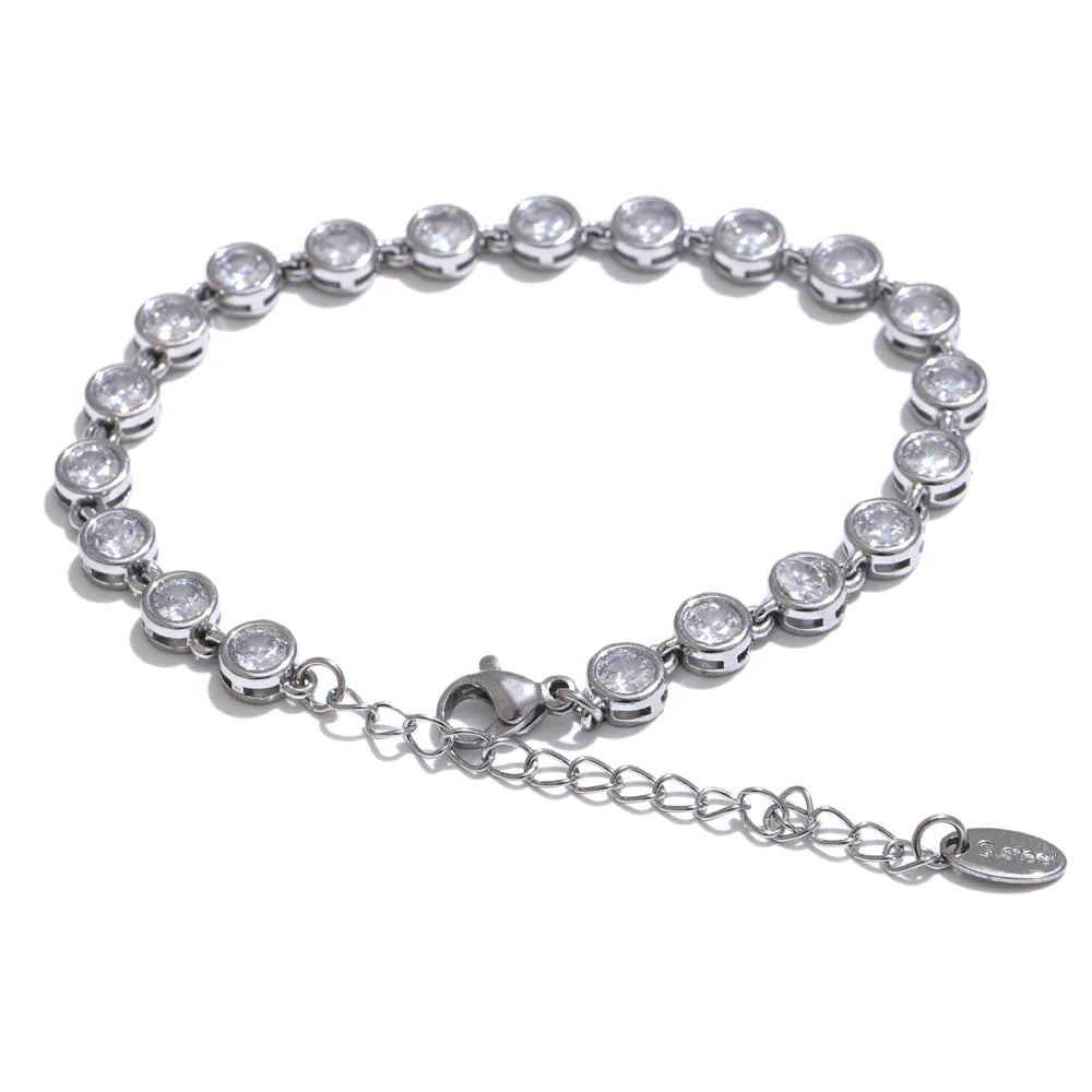 Yhpup Colorful Cubic Zirconia Stainless Steel Luxury Jewelry Set – Waterproof Chain Necklace & Bracelet Gift for Women