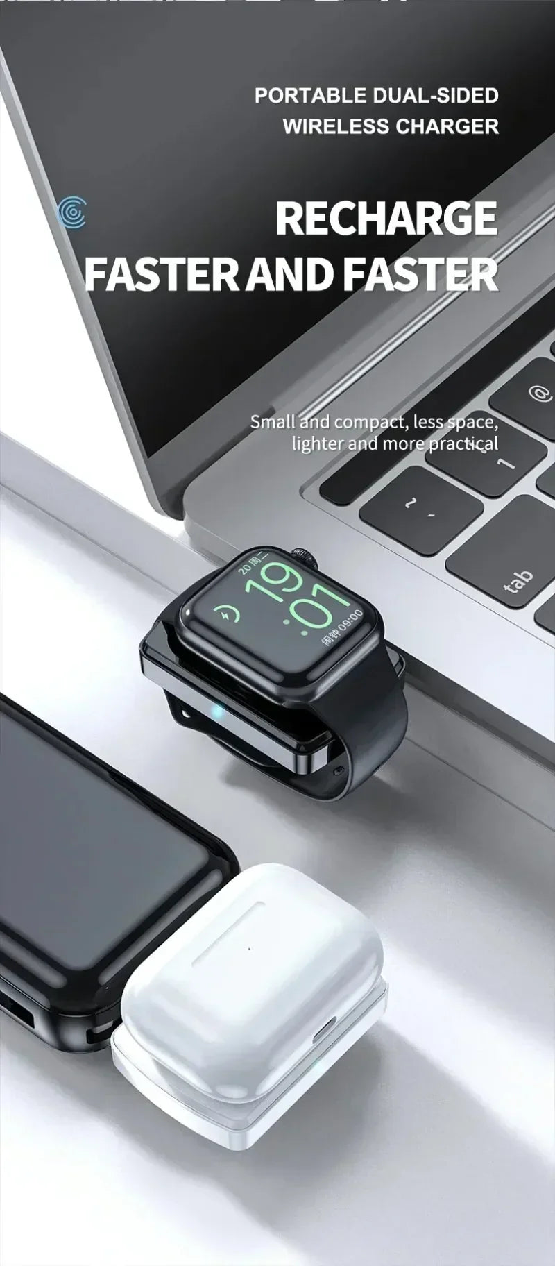 Magnetic Wireless Watch Charger USB-C — Fast Charging for Apple Watch 9/8/7/6/5/4/SE & Samsung Galaxy Watch 7/6/5/4 Active 1/2