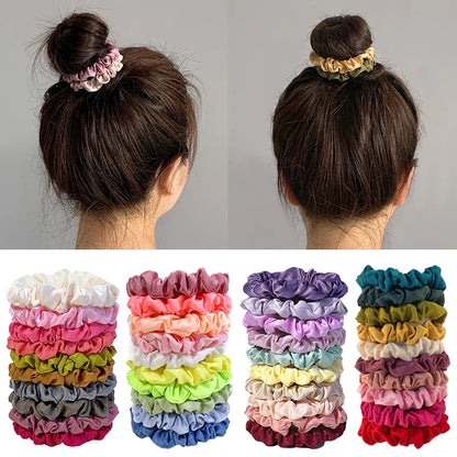 10pcs Satin Hair Scrunchies Set – Colorful Women’s & Girls’ Hair Bands, Soft Fabric Hair Ties