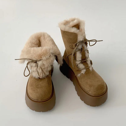 Women’s Winter Chunky Sole Fur Snow Boots – Cozy Height-Boosting Cotton Short Booties