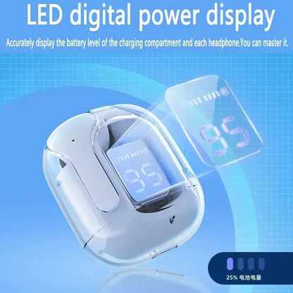 T2 Wireless Bluetooth Earphones - Transparent HiFi Stereo Headphones with LED Power Display