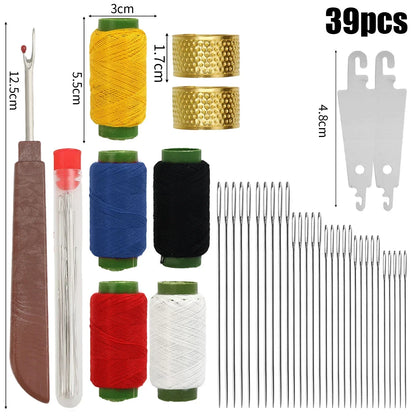 Big Eye Sewing Needle Set with Threader & Thimble – Steel Hand Stitching Kit for Embroidery, DIY Craft & Clothing Repair Tools