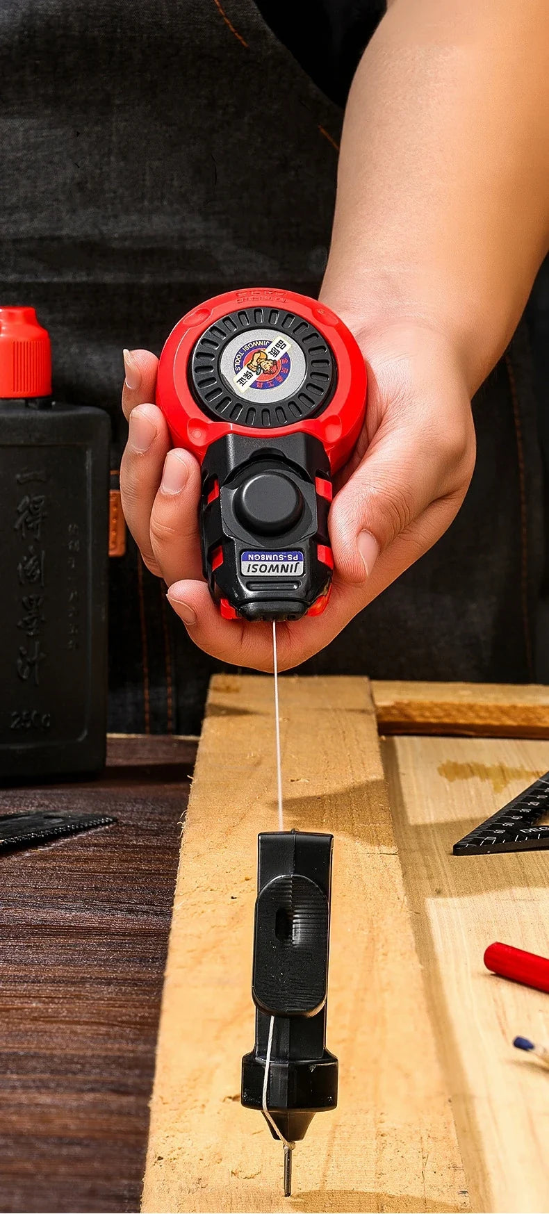 Woodworking Carpenter Scriber & Ink Marker Tool - 50M Chalk Line for Precise Woodworking Layout & Drawing
