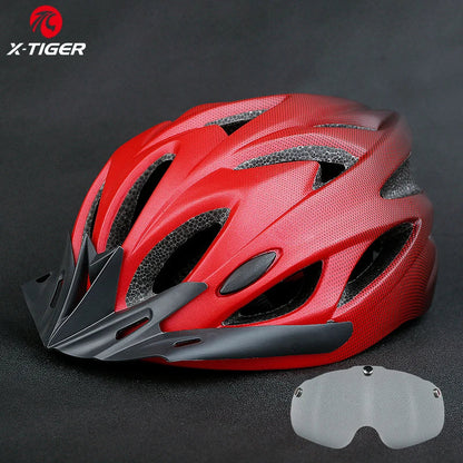 X-TIGER Cycling Helmet – Ultralight MTB Bike Helmet with LED Lights, Integrally-Molded Sports Safety Hat & Goggles Visor