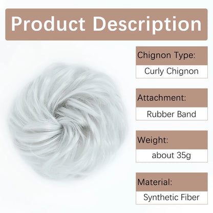 AZQUEEN Messy Bun Hair Extension – Synthetic Curly Wave Chignon Scrunchie, Elastic Band Updo Hairpiece for Women