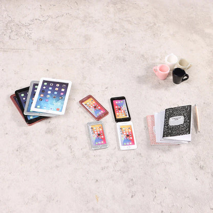 6–7PCS 1:12 Dollhouse Miniature Study Desk Set — Laptop, Phone, Tablet, Lamp & Books Scene Decor