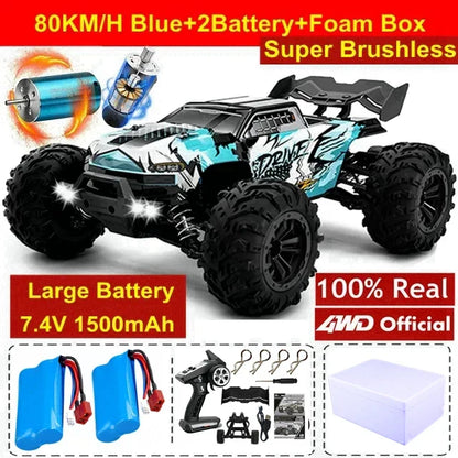 4WD Remote Control Car – Off-Road 4x4 RC High-Speed Buggy Truck, Brushless 50/80KM/H Drift Racing Toy for Kids & Adults