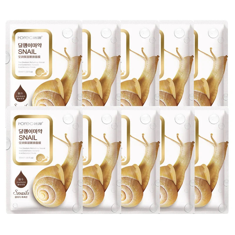 10 Pack Snail Moisturizing Face Masks – Oil Control & Skin Replenishing Sheet Masks for Tender Skin Care, Korean Cosmetics