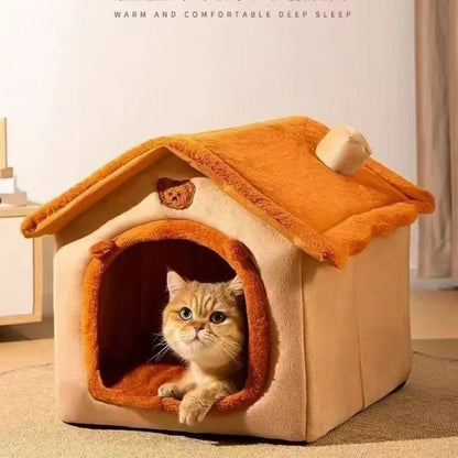 All Season Dog House Bed - Removable Washable Warm Pet Cave for Small Dogs and Cats