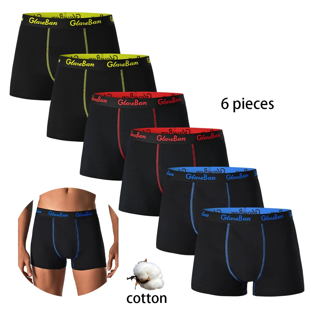 6-Pack Men’s Black Boxer Shorts – Soft Breathable Cotton Underwear Set, Comfortable Everyday Male Boxers Briefs 2024 Style