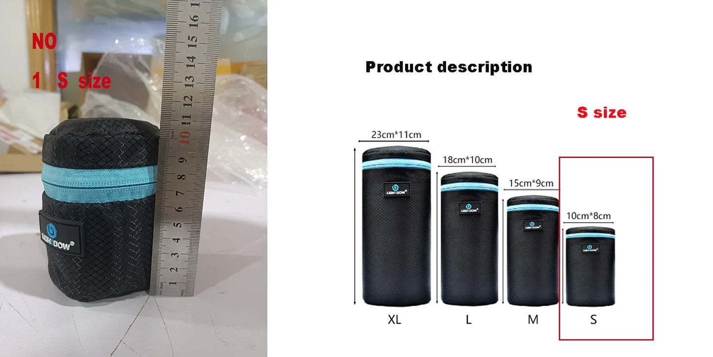 Lightdow 4-Size DSLR Lens Bag Set — Soft Protective Pouches S/M/L/XL for Camera Lenses