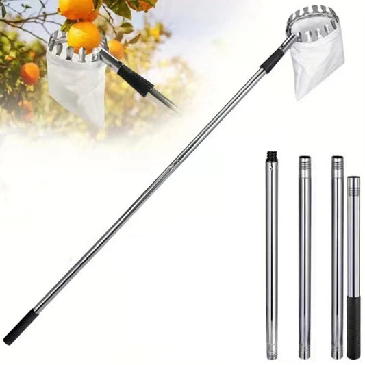 Stainless Steel Telescopic Fruit Picker | 1.6–4M Splicing Pole Tool for High Tree Harvesting | Orchard & Farm Garden Supplies
