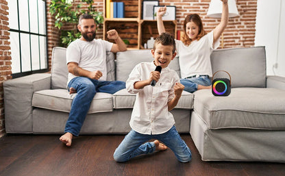 Haomuren Portable Karaoke Machine – Mini Bluetooth Speaker with 1-2 Wireless Microphones, Singing Toy for Kids & Family Party Gift