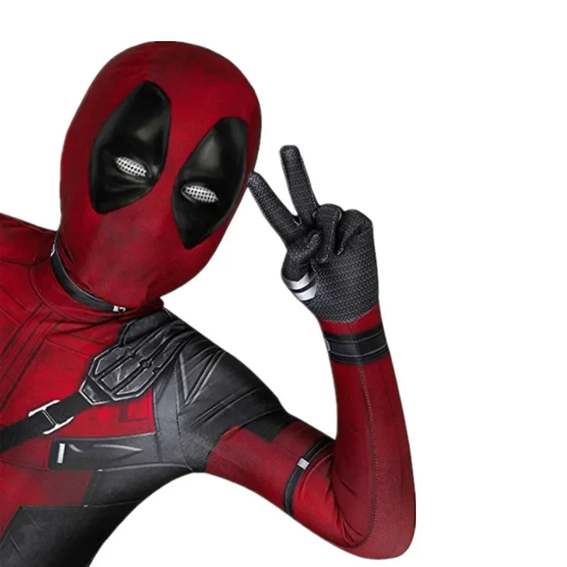 Adult & Kids Deadpool Cosplay Costume – Superhero Jumpsuit with Mask & Swords for Boys