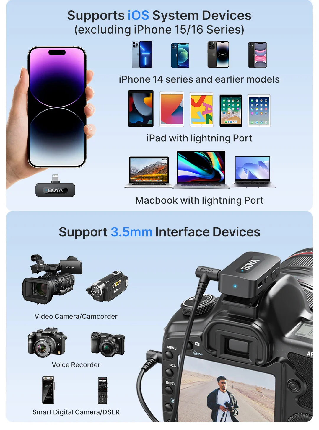BOYA BY-V3 Wireless Lavalier Lapel Microphone – Noise-Cancelling Rechargeable Mic for iPhone, Android, Camera & Vlogging