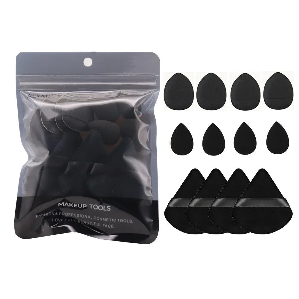 12PCS Mini Makeup Finger Puffs – Triangle & Water Drop Velvet Foundation Sponges Cosmetic Blender Set