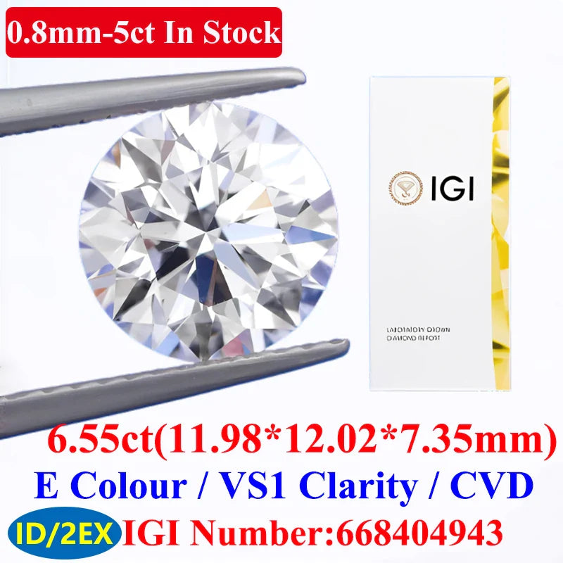 0.1–5CT Super White Lab-Grown Diamond Loose — IGI/GIA Certified, HPHT & CVD, DEFG VVS-SI, Diamond Tester Approved for Wedding Jewelry