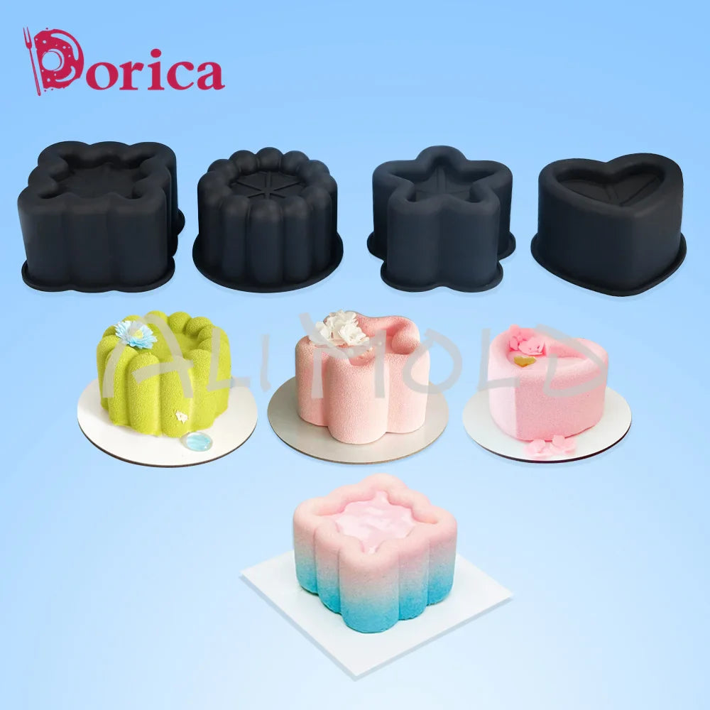 Dorica Silicone Baking Mold — Round, Heart, Star & Square Bento Cake, Chocolate, Mousse, Soap & Candle Moulds for Kitchen Bakeware