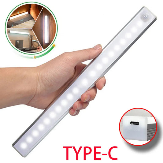 Wireless LED Motion Sensor Night Light: Type C Rechargeable Lamp for Cabinet, Wardrobe, Staircase Backlight - Ideal for Kitchen