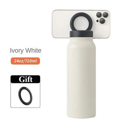 24oz Stainless Steel Insulated Sports Bottle – Vacuum Water Mug with Magnetic Phone Holder, Outdoor Gym Travel Drink Cup