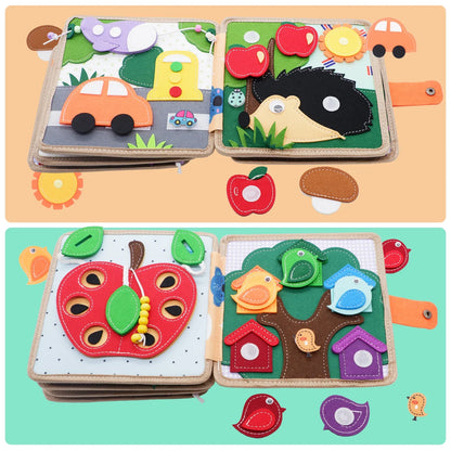 Toddler Montessori Busy Board – Giraffe Felt Quiet Book, Educational Travel Toy for Kids
